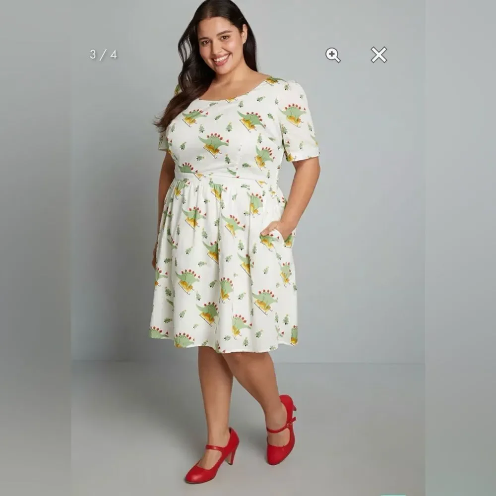 ModCloth White Midi Dress with Green and Yellow Floral Print - Picture 9 of 9